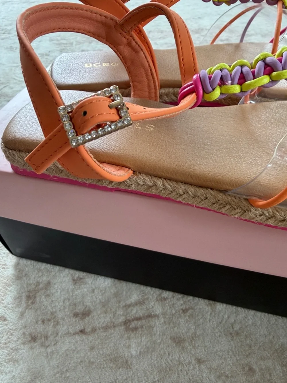 BCBGirls Orange Multicolor Braided Strap Sandals - Picture 3 of 5